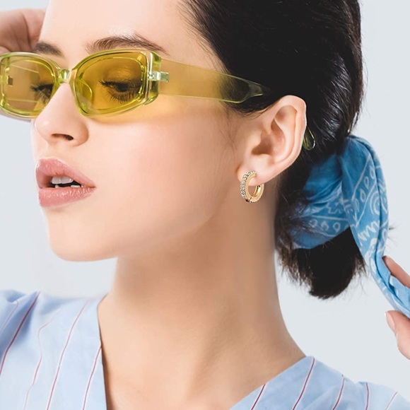 :: Dainty Pave Hoop Gold+Rhinestone Shimmer Hoops Huggies✨💫 - Picture 2 of 5